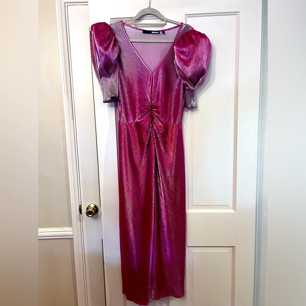 Worn once Rotate Birger Christensen Silvery Pink Glo Dress with front skirt slit